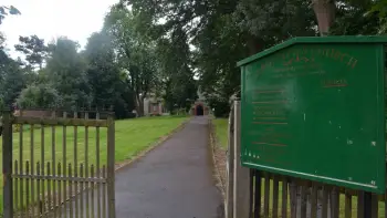 A pathway through a church garden