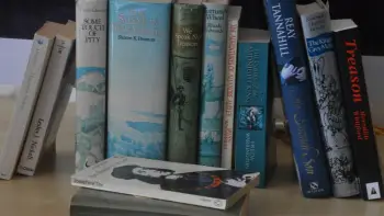 Books standing on end